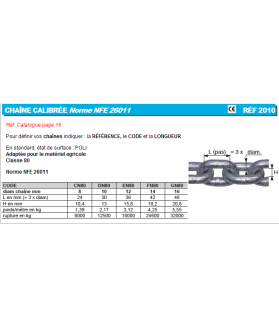 Chaîne métallique calibrée de transmission