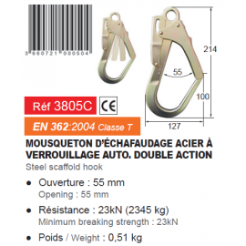 Crochet  mousqueton acier ouverture 55 mm