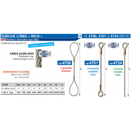 Elingue câble inox 1brin 2 grandes boucles
