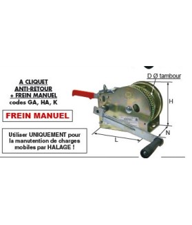 Treuil manuel de levage à cliquet+frein manuel