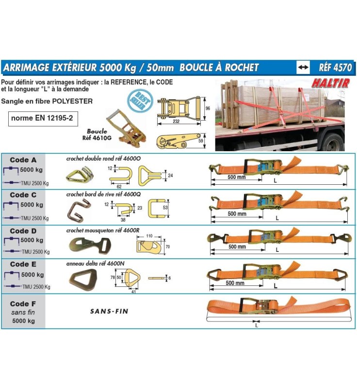 Sangle D'arrimage 10 Pièces 4000 Kg / 8 M - Cliquet 50 Mm Avec Cliquet De Pression Et Crochet De Sécurité