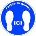 Autocollant sol "faites la queue ici"
